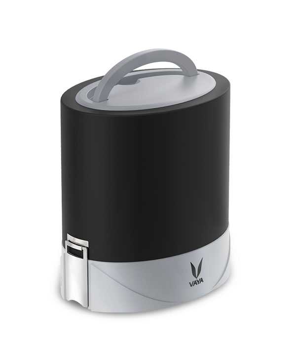 VAYA TYFFYN Black Polished Stainless Steel Lunch Box 600 ml 2 Containers  Black